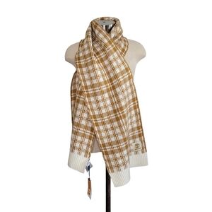 NEW Timberland Scarf Buffalo Plaid Gold & Cream Cozy Warm Thick Knit Wide